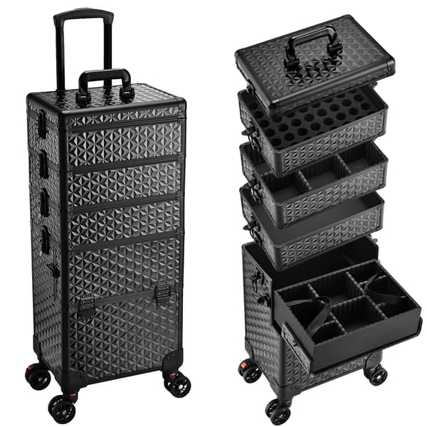 Makeup Case, Modulært Design, Glidende Hjul,sort