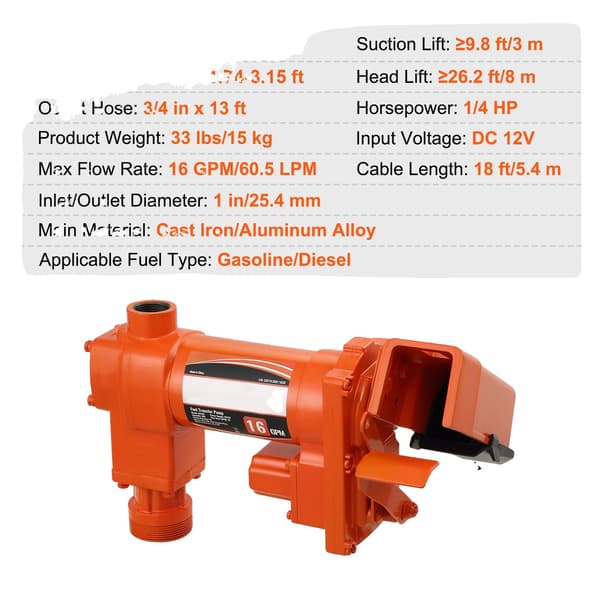 Bränsleöverföringspump, Hög flödeshastighet, Bärbar design,16GPM