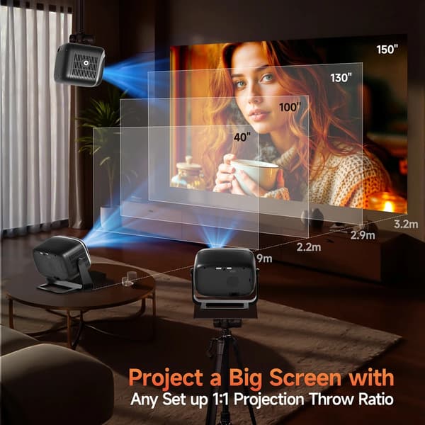 Projektor, 4K understøttelse, dual WiFi og Bluetooth-forbindelse,Projektor RC6