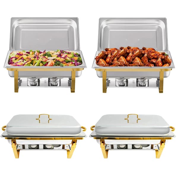 Chafing Dish, Dubbelbränslesystem, Elegant Design i Rostfritt Stål,9 tum-a, 4Pack