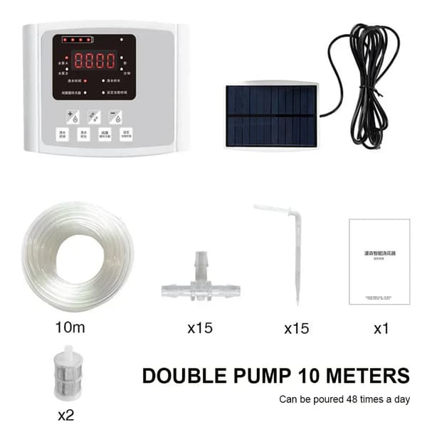Automatisk droppbevattningskit, solenergidriven, programmerbar timer,Grå dubbelpump 10m