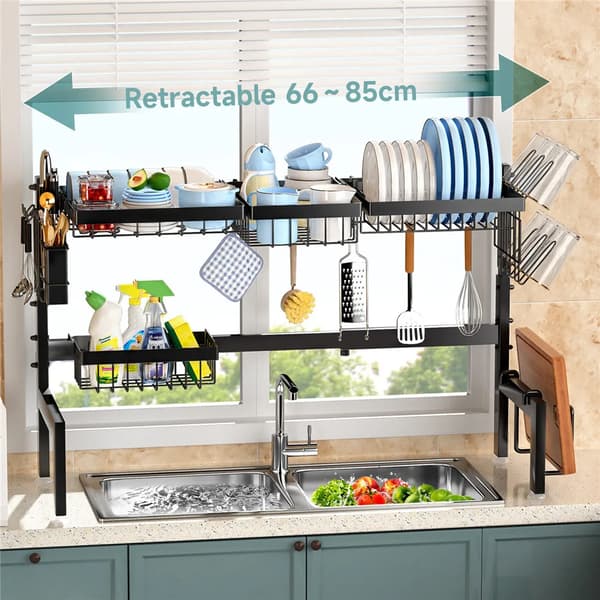 Opvaskestativ, 2-niveau design, justerbart,PL-Sort