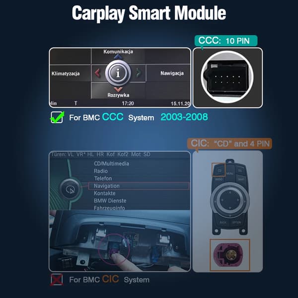 Trådlös CarPlay Android Auto-dekoder, kompatibel med BMW EVONBT CCC 2000-2009, sömlös integration, snabb installation,För CCC 2000-2009