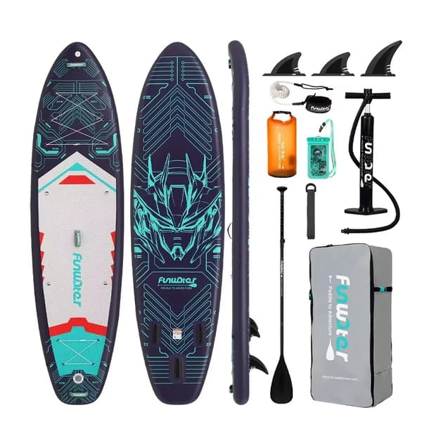 Oppustelig SUP-board, skridsikker overflade, understøtter 350 lbs,sort