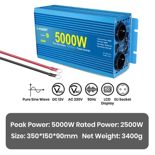 Ren Sinusvågsomvandlare, LCD-display, Mångsidig Ingångsspänning,12V 5000W 2EU