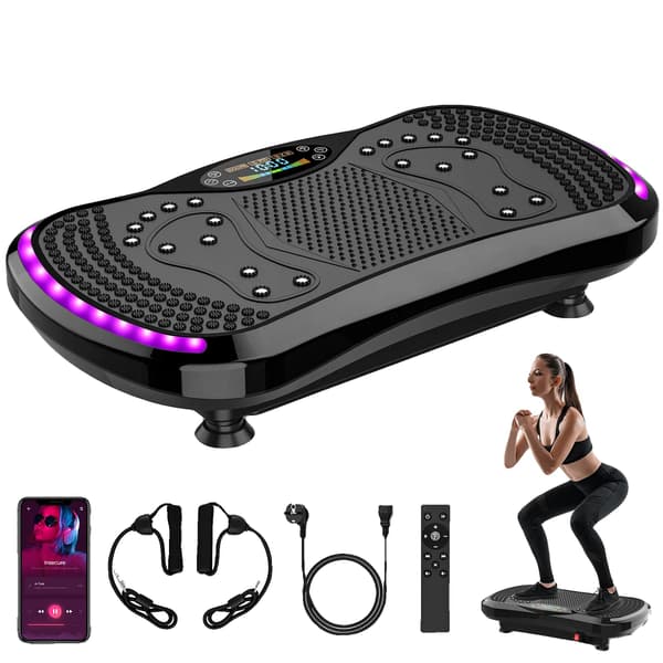 Vibrationsplatta Träningsmaskin, 9 Programlägen, Bluetooth Högtalare,9 Sportutrustningar
