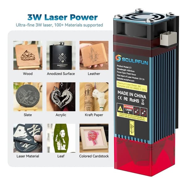Lasergravyr, Kompakt Design, Hög Precision,C1 3W, EU