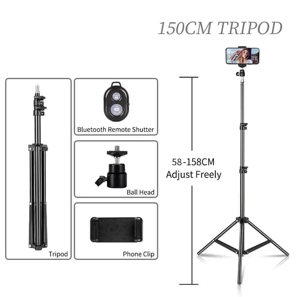 Selfiestativ, Justerbar Höjd, Bluetooth Kontroller,150cm