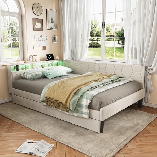 Sofa Seng, Konvertibel Design, LED Belysning,90*200cm, Beige