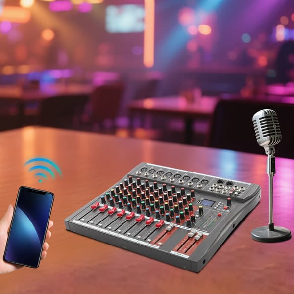 Lydmixer, 8-kanal, Phantom-strøm understøttelse,Sort, 100V-240V EU stik