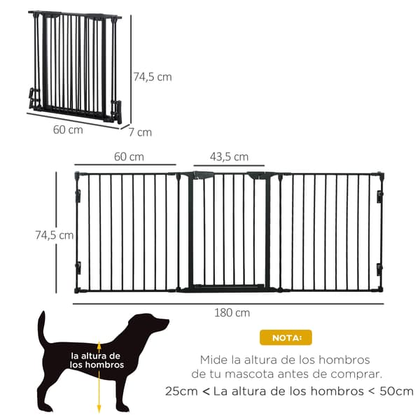 Hundebarriere, Smart Lock Sikkerhed, 3-panel Design,180X74.5 cm, sort