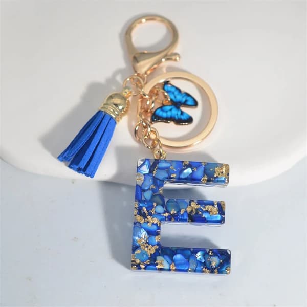 Nøglekæde, Personlige Initialer, Trendy Frynse Design,E, 55mm-d