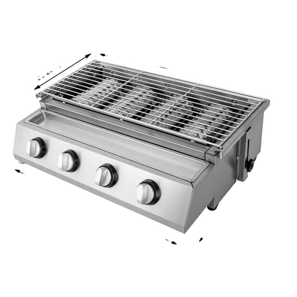 Gasgrill, 4 brændere, høj kvalitet rustfrit stål,Lys Grå