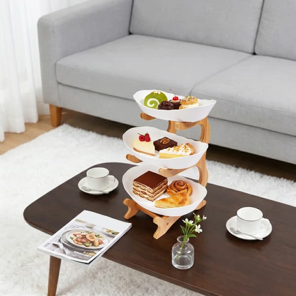 Fruktskålställning, 3-nivådesign, halkfri bas,VIT