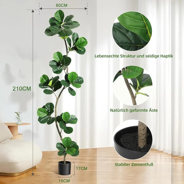 Viululehtificus, elävän näköinen sisustus, ei vaadi ylläpitoa,7ft