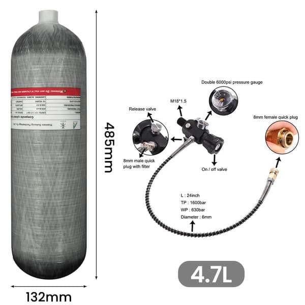 Högtryckstank, Kolfiber, Pålitlig Prestanda,4.7L med ventil A