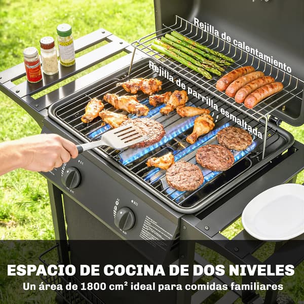 Gasgrill, 2 brændere, indbygget termometer,sort