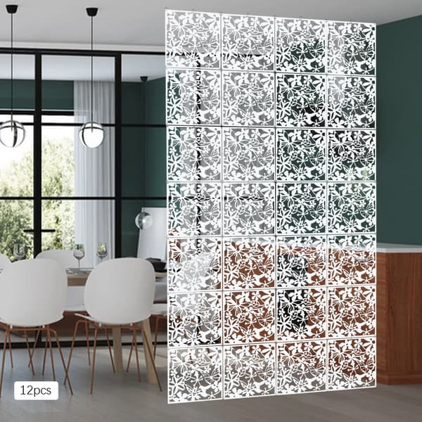 Rummdivider, 12 paneler, huludskæringsdesign,HVID