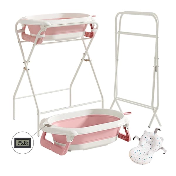 Babytub, Fällbar Design, Inbyggd Termometer,Rosa