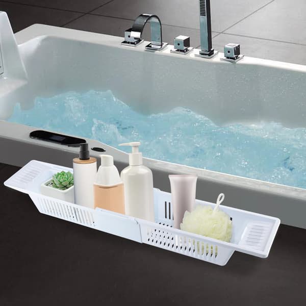 Badekar Caddy Tray, Justerbar Længde, Multifunktionelt Design,HVID
