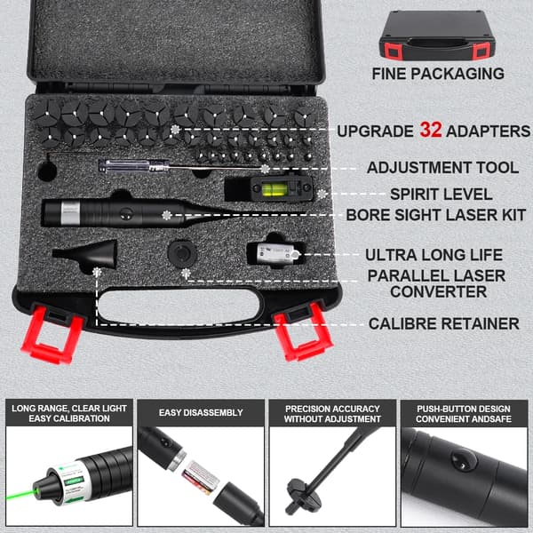 Boresighter Kit, Grøn Laser, 32 Adaptere,grøn lys