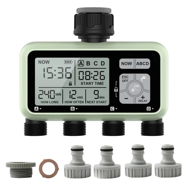 Vattningstimer, 4-zonsautomation, LCD-display,EU-KONTAKT