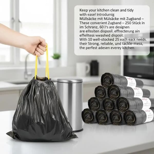 Affaldsposer, Kraftige Trækremme, Stor Kapacitet,Sort