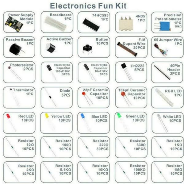 Elektronisk komponentkit, loddefri breadboard, forskellige komponenter,830stk Sæt