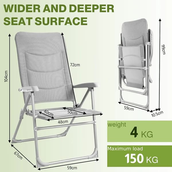 Foldbare Campingstole, Aluminiumramme, Justerbar Ryglæn,grå