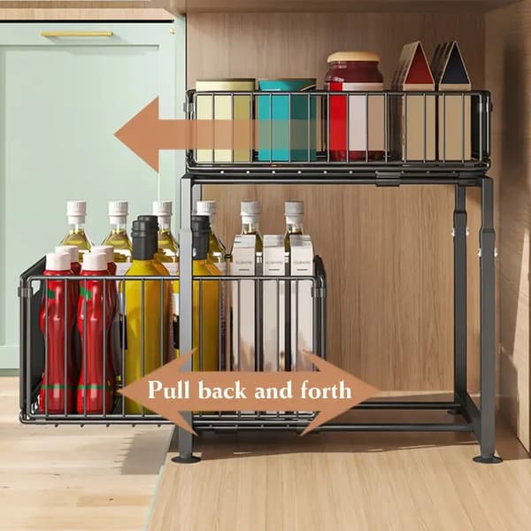 Under Sink Organizer, 2-lags Design, Utrækkelige Hylder,sort