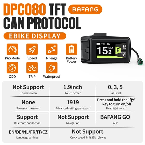 eBike Display, 4-tommer TFT-skærm, vandtæt design,DPC080 ( CAN Protokol )