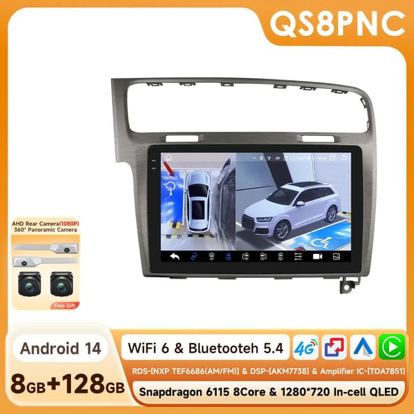 Bil Audio System, Multimedia Afspilning, Touchscreen Interface, Kompatibel med Golf 7 2013-2017,QS8 G med 360 Cam
