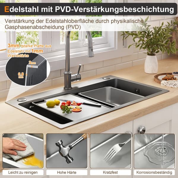 Køkkenvask, Rustfrit Stål, Støjdæmpet Design,Sølv