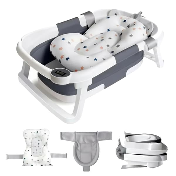 Babybadekar, Temperatursensor, Blødt Pude Design,GRÅ
