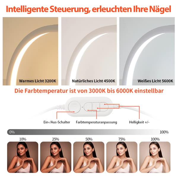 Negle Bordlampe, LED Lysstyrke, Foldbart Design,01, HVID