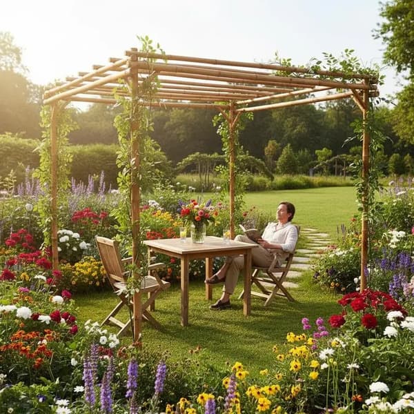 Bambu Pergola, Väderbeständig Design, Lätt Montering,Kaki
