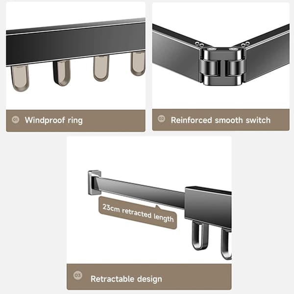 Tøjstativ, Udtrækkeligt Design, Vindfaste Krog,Sort