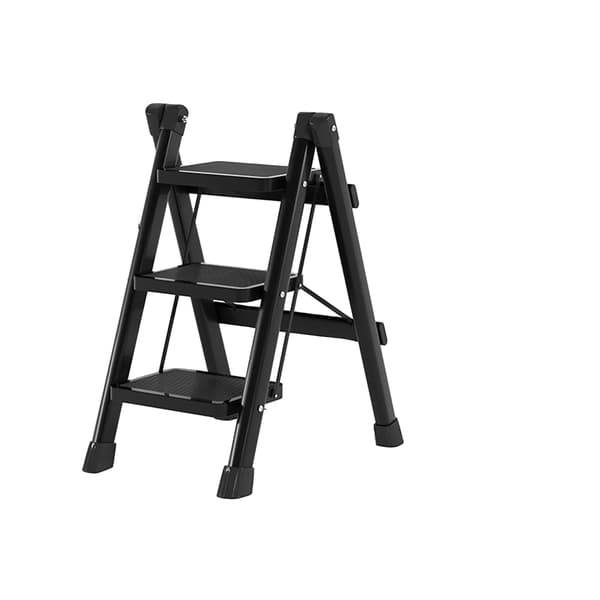 Foldestige, Kulstofstål, 150 kg Belastning,3 Trin-Sort