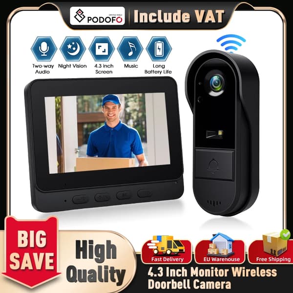 Dørklokke, To-vejs Intercom, HD Nattesyn,med 64G kort