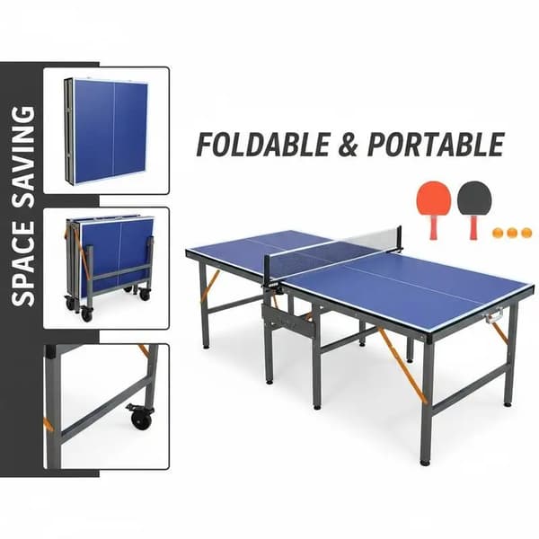 Bordtennisbord, Fällbar Design, Inkluderar Racketar och Bollar,Blå