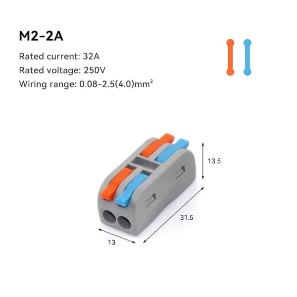 Terminalblok, Universelt Design, Kompakt Konfiguration,M2-2, 10 PCS-a