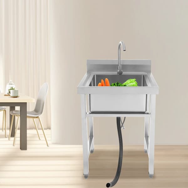 Rustfrit Stål Vask, Fritstående Design, Med Vandhane,Sølv