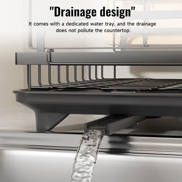Opvaskestativ, Pladsbesparende Design, Effektiv Vandafledning,sort, 2-niveau