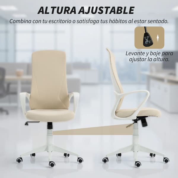 Kontorstol, Ergonomisk Design, Justerbar Højde,Beige