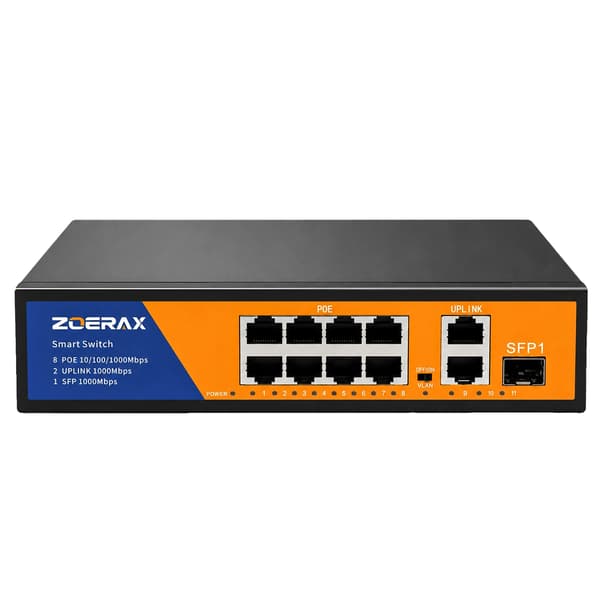 Gigabit PoE Switch, 8 porte, VLAN-understøttelse,EU stik