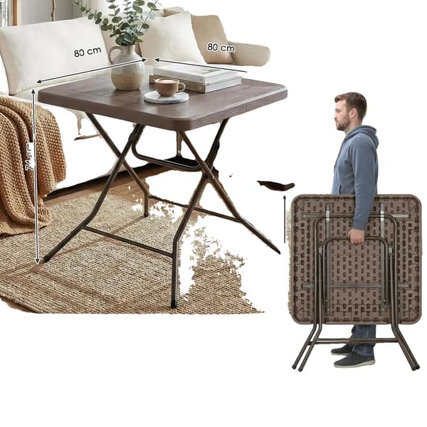 Foldbart Bord, Stålramme, Bærbart og Robust,Kvadrat 80cm Brun
