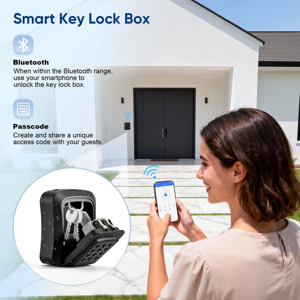 Smart Nøgleboks, Bluetooth Adgang, Vejrbestandigt Design,sort