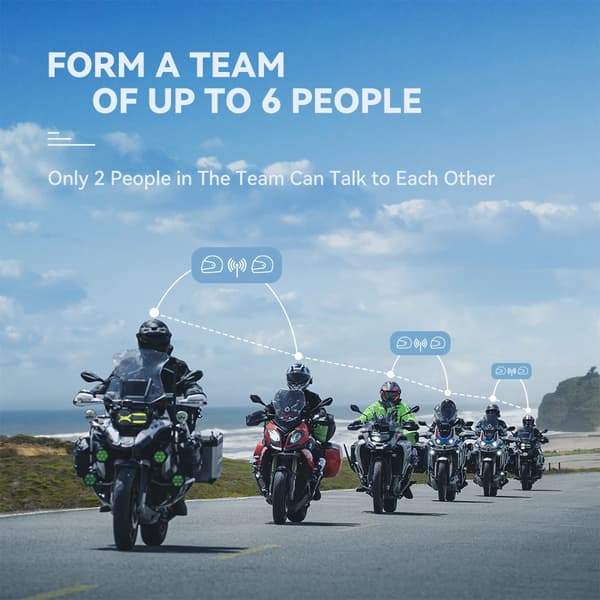 Motorcykel Intercom, Upp till 6 Åkare, Bluetooth 5.0,G2P-1PC