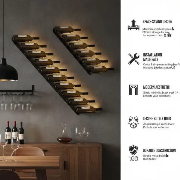 Väggvinhyllor, Förvara 14 Flaskor, Modern Design,Svart