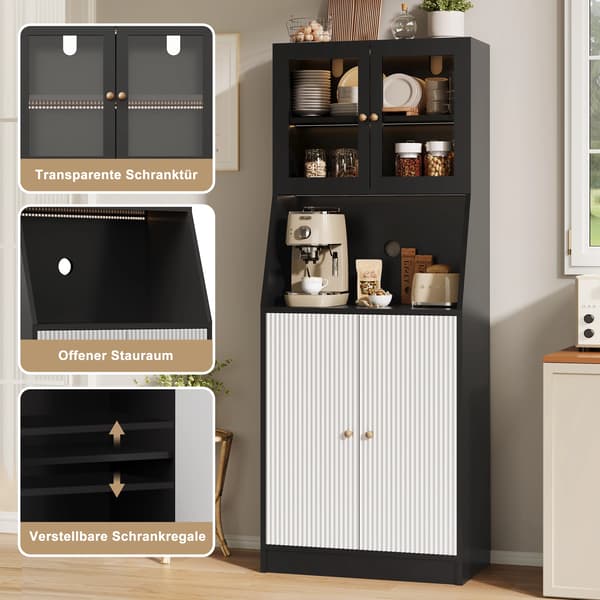 Skænk, LED-belysning, Moderne minimalistisk design,Sort